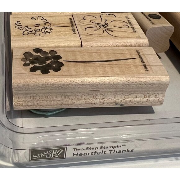 Stampin Up! Heartfelt Thanks Two-Step Rubber Stamp Set Of 10 With Floral & Senti - Picture 2 of 3